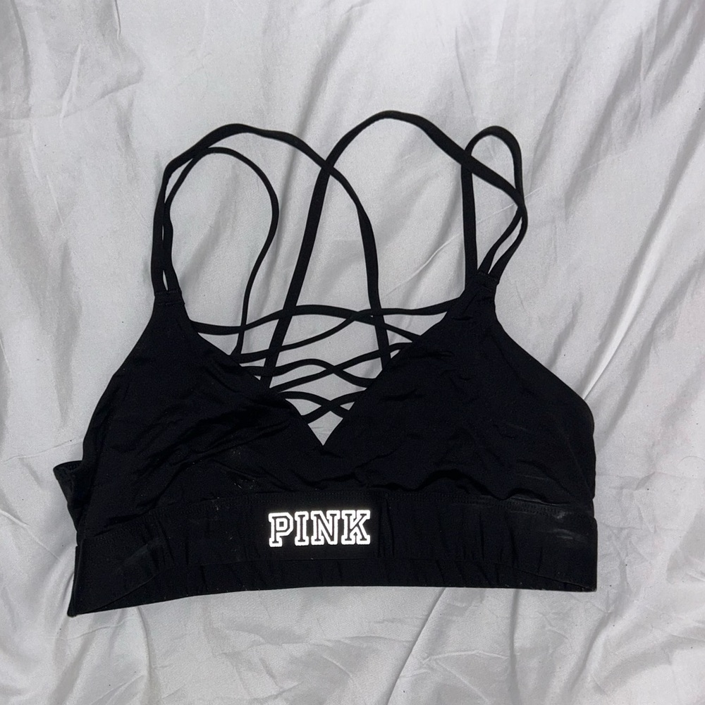 Strappy black PINK sports bra
